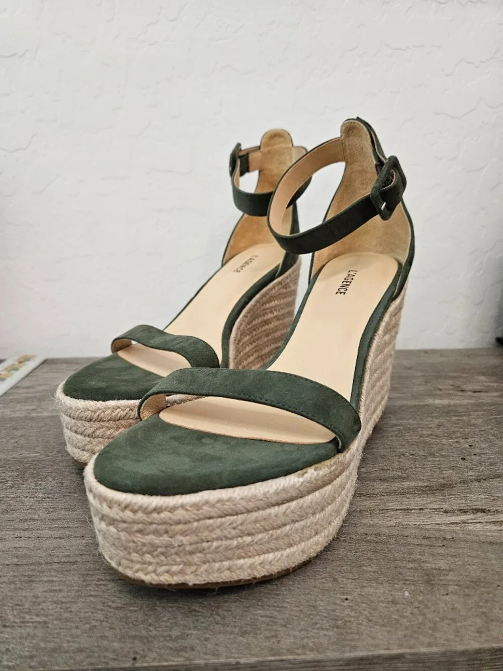 L'AGENCE Avice Green Suede Espadrille Wedge Platform Sandal 7.5